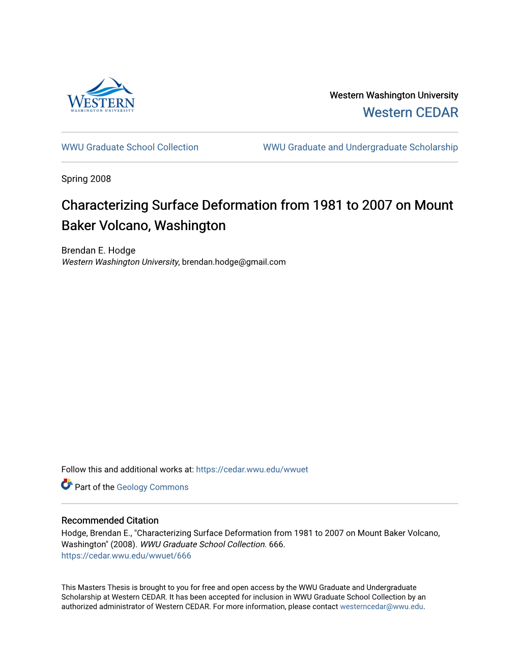 Characterizing Surface Deformation from 1981 to 2007 on Mount Baker Volcano, Washington