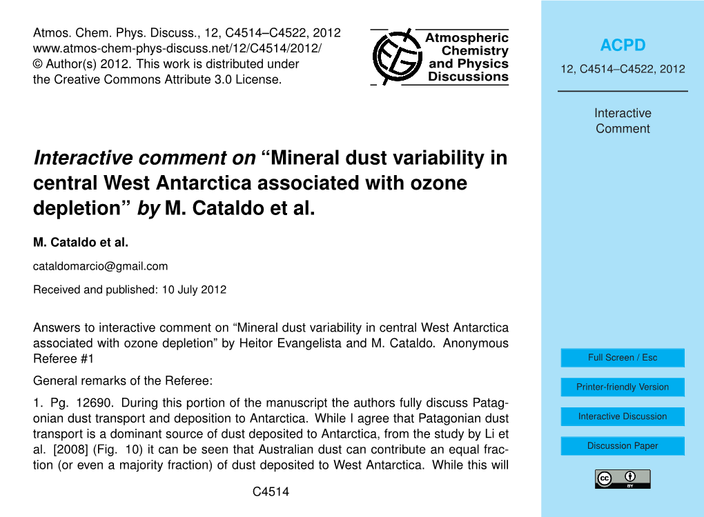 Mineral Dust Variability in Central West Antarctica Associated with Ozone Depletion” by M