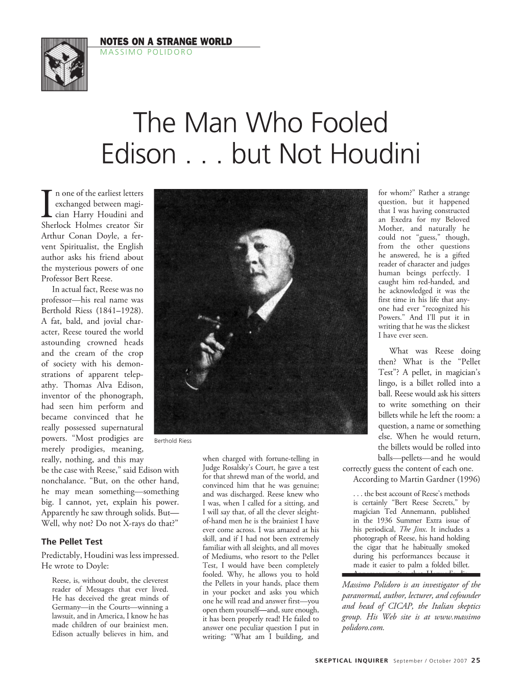 The Man Who Fooled Edison . . . but Not Houdini