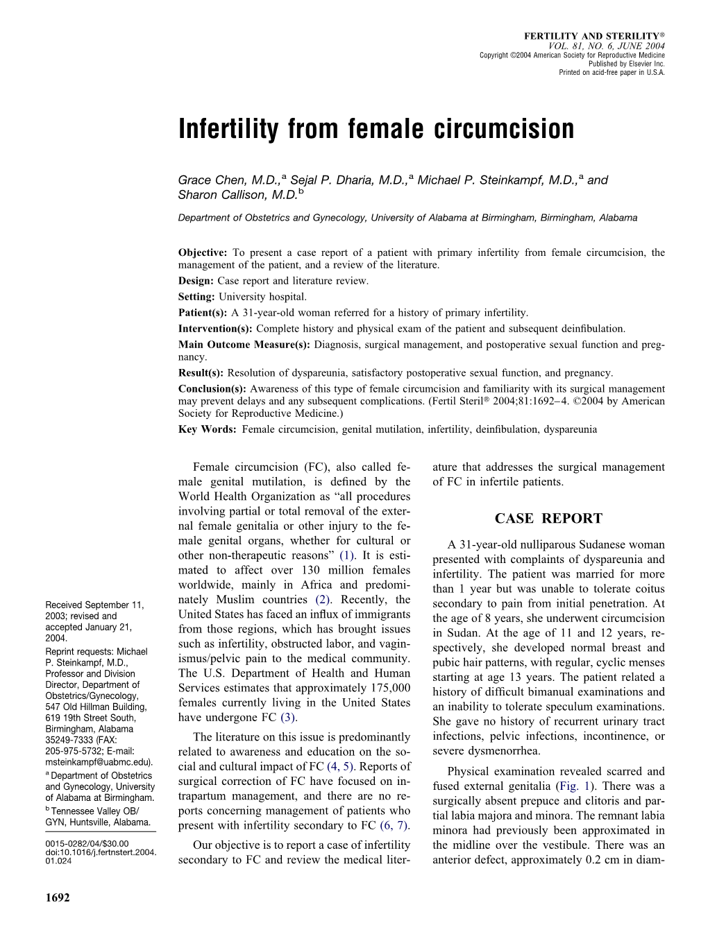 Infertility from Female Circumcision