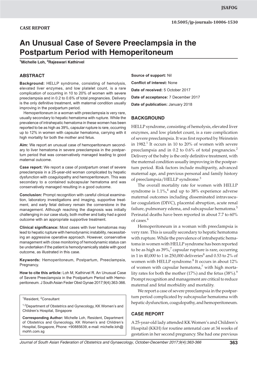 An Unusual Case of Severe Preeclampsia in the Postpartum10.5005/Jp-Journals-10006-1530 Period with Hemoperitoneum CASE REPORT