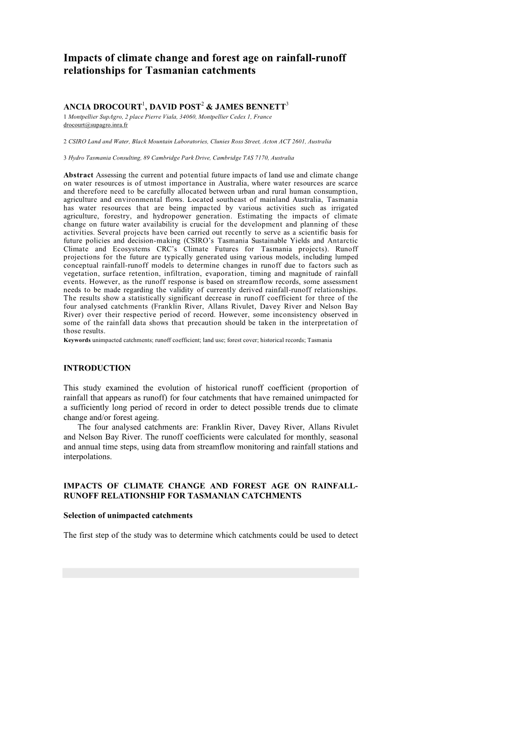 Impacts of Climate Change and Forest Age on Rainfall-Runoff Relationships for Tasmanian Catchments