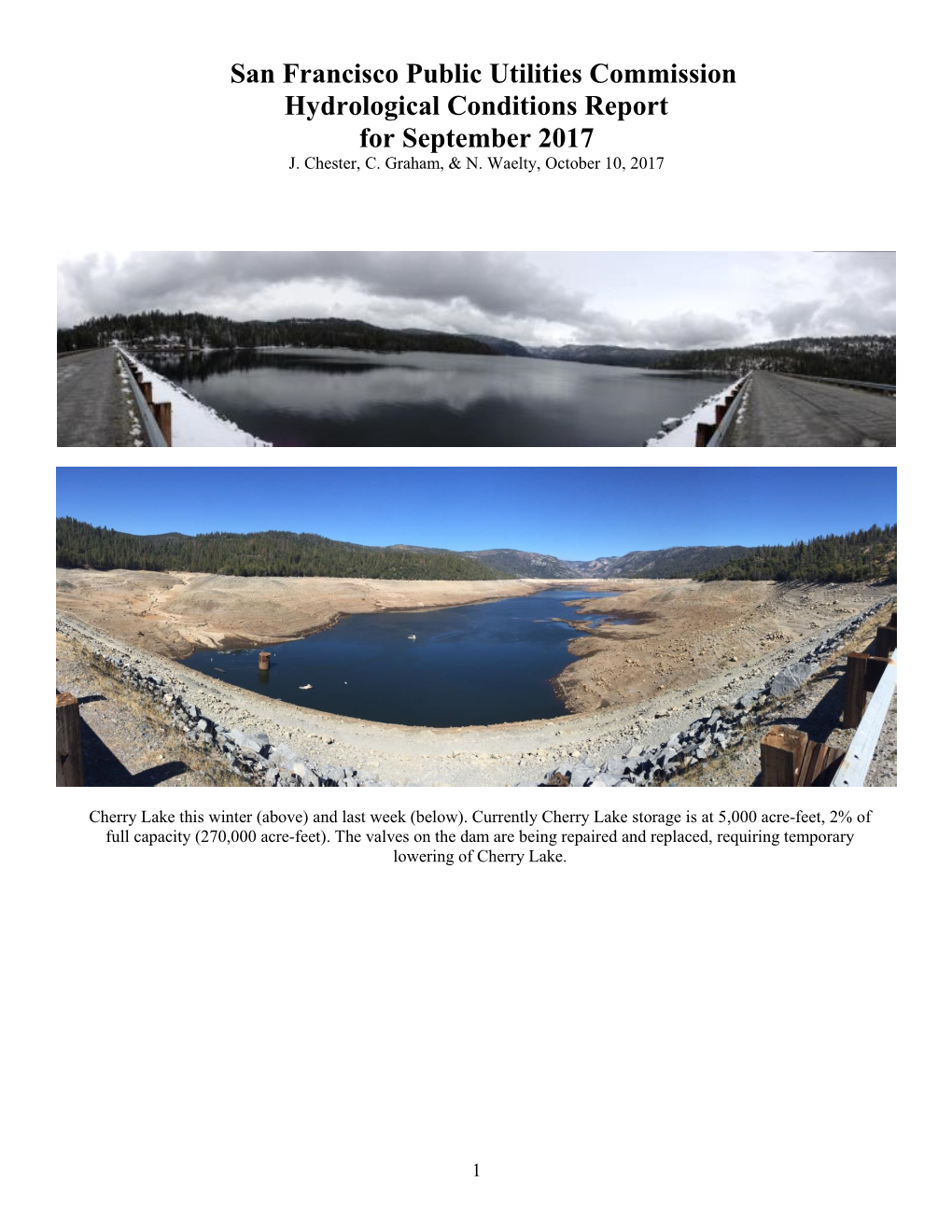 San Francisco Public Utilities Commission Hydrological Conditions Report for September 2017 J