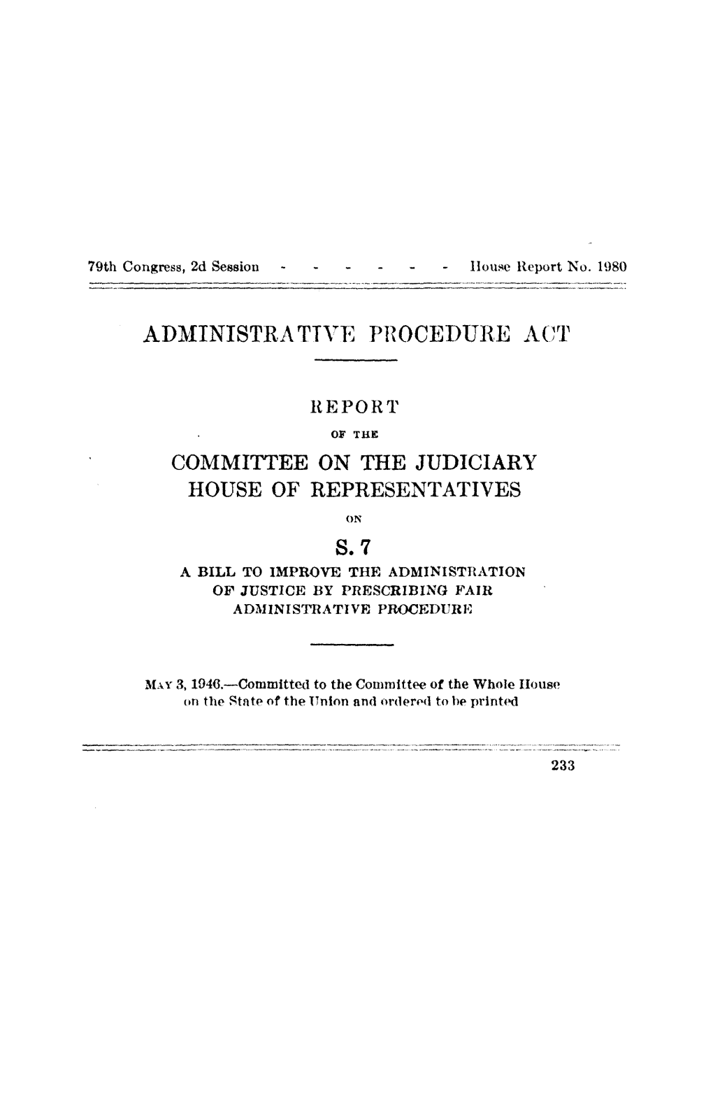 Administrative Procedure Act Committee on the Judiciary