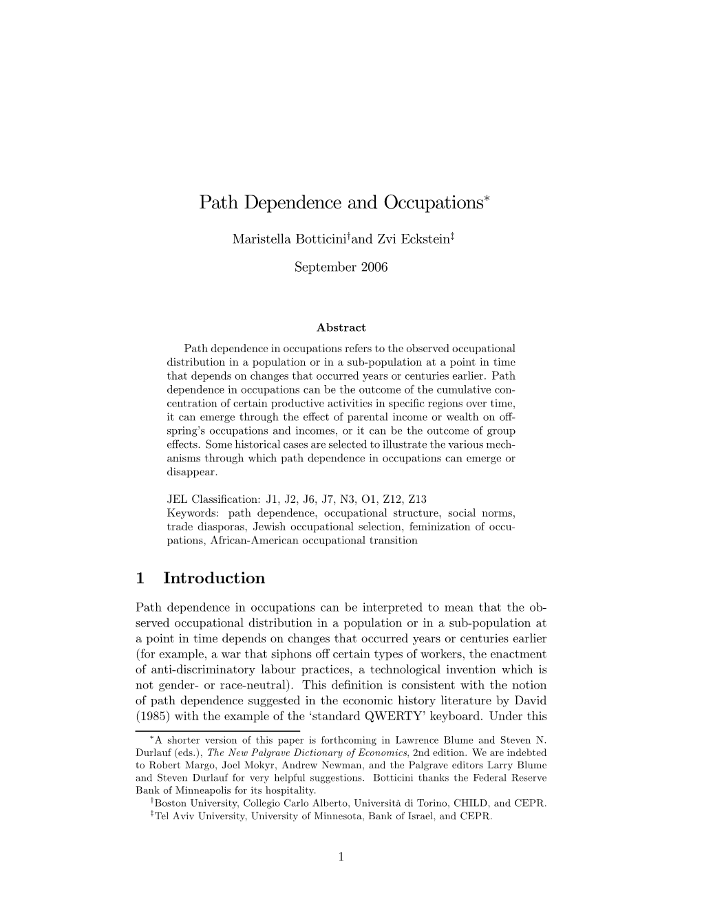 Path Dependence and Occupations*