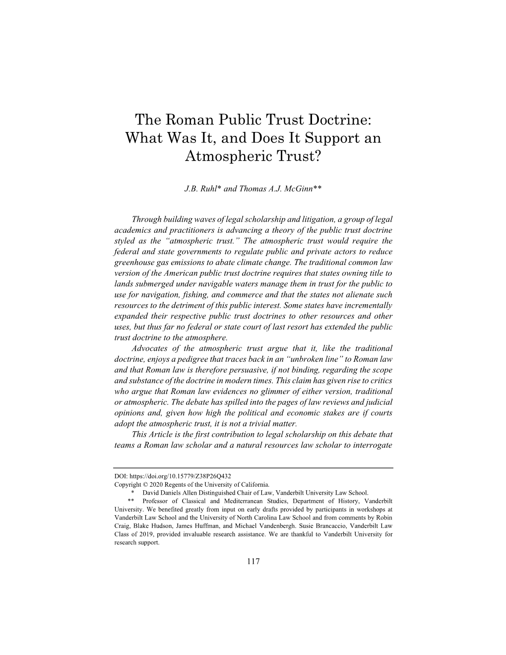 The Roman Public Trust Doctrine: What Was It, and Does It Support an Atmospheric Trust?