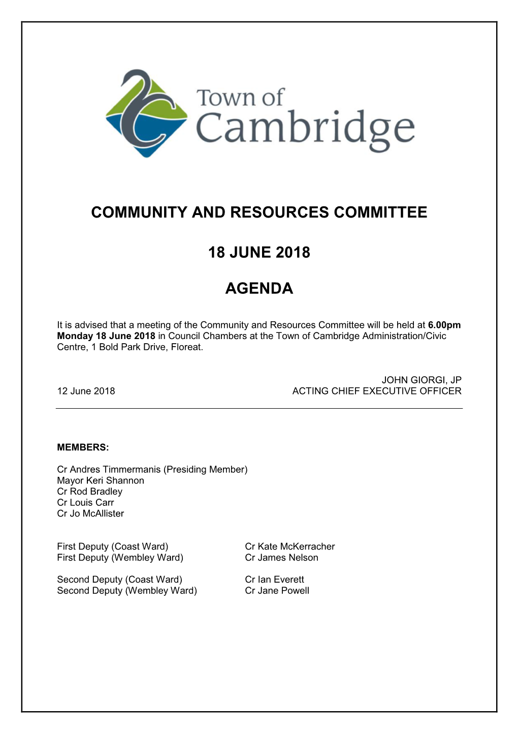 Community and Resources Committee 18 June 2018 Agenda