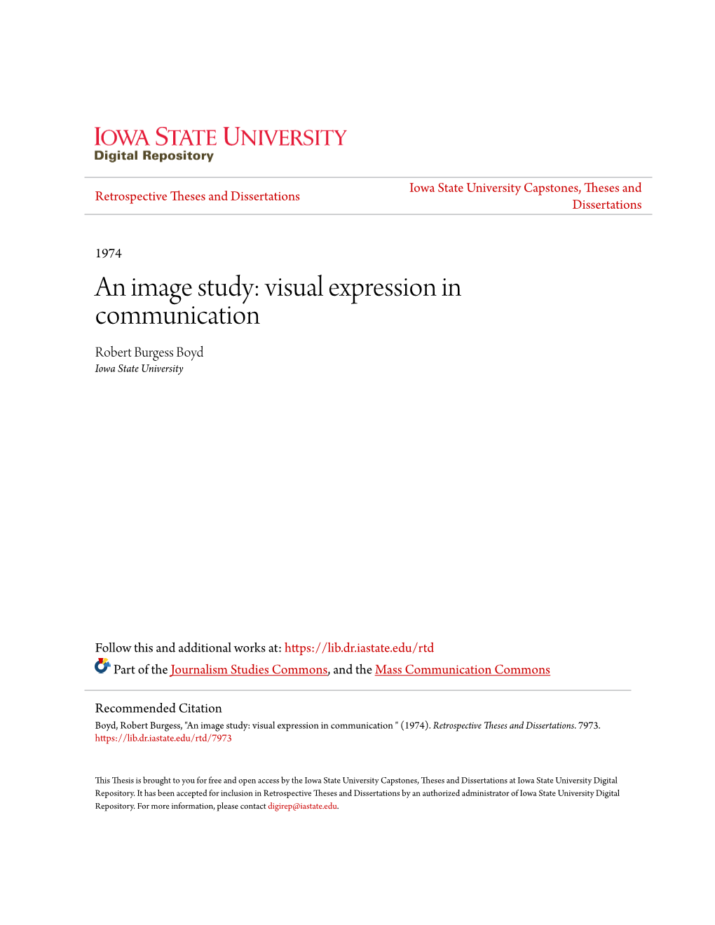 Visual Expression in Communication Robert Burgess Boyd Iowa State University