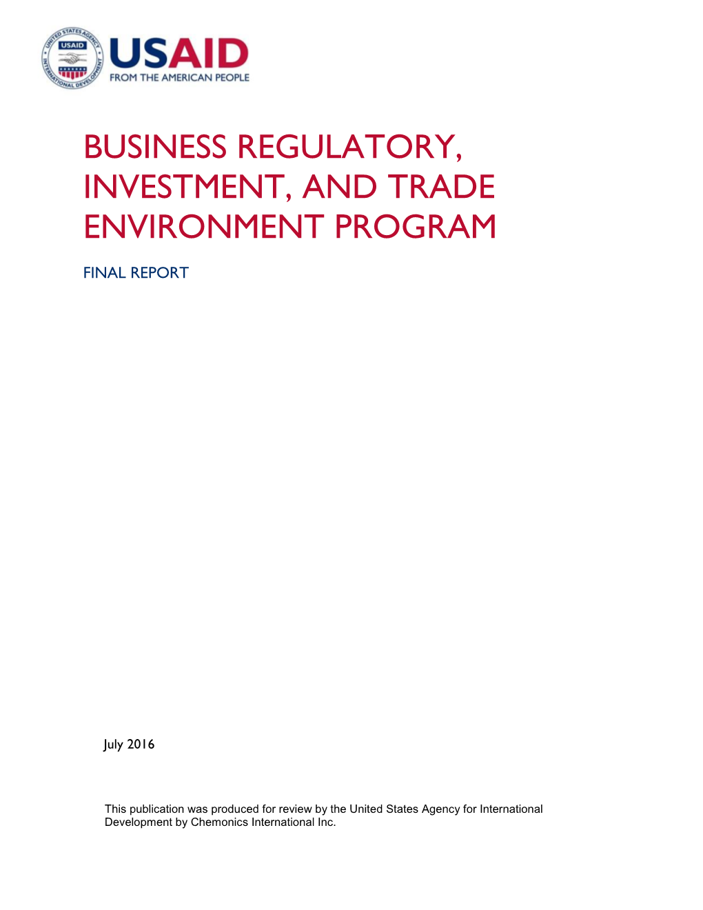 USAID Business Regulatory, Investment, and Trade Environment Program