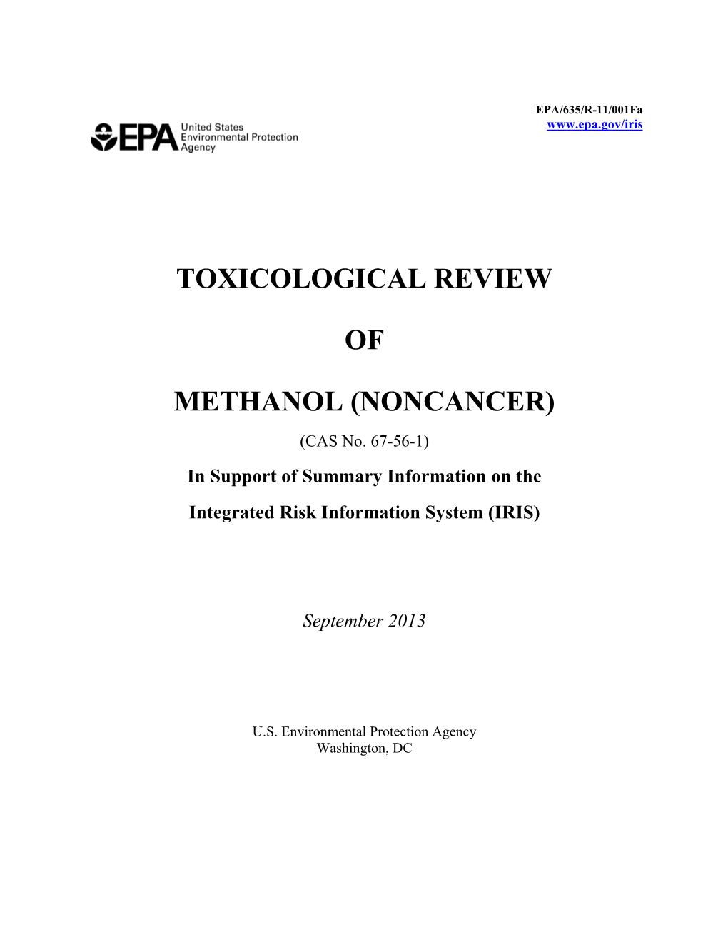 TOXICOLOGICAL REVIEW of METHANOL (Noncancer)( CAS NO