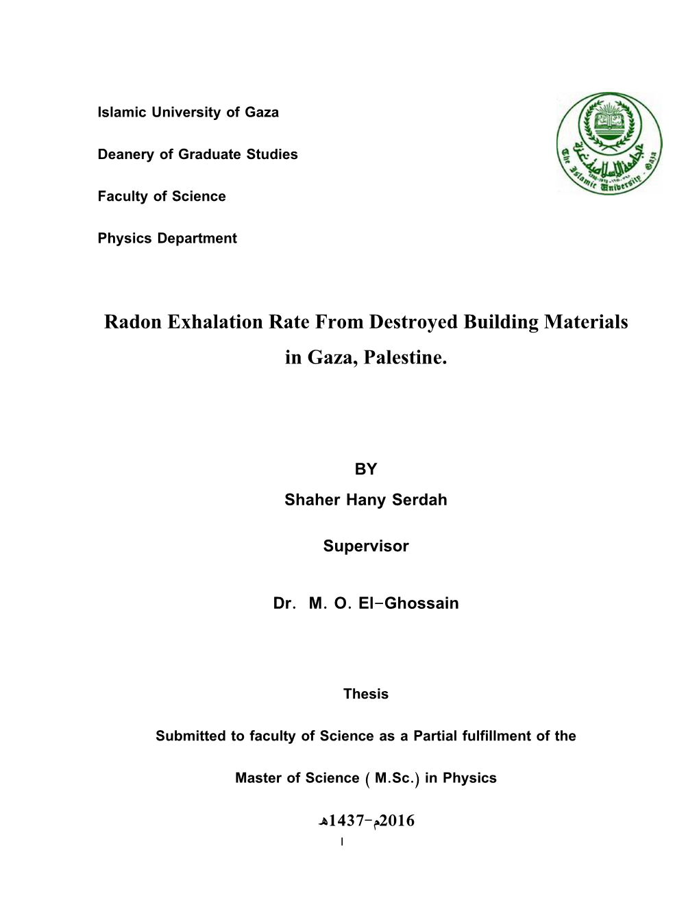 Radon Exhalation Rate from Destroyed Building Materials in Gaza, Palestine