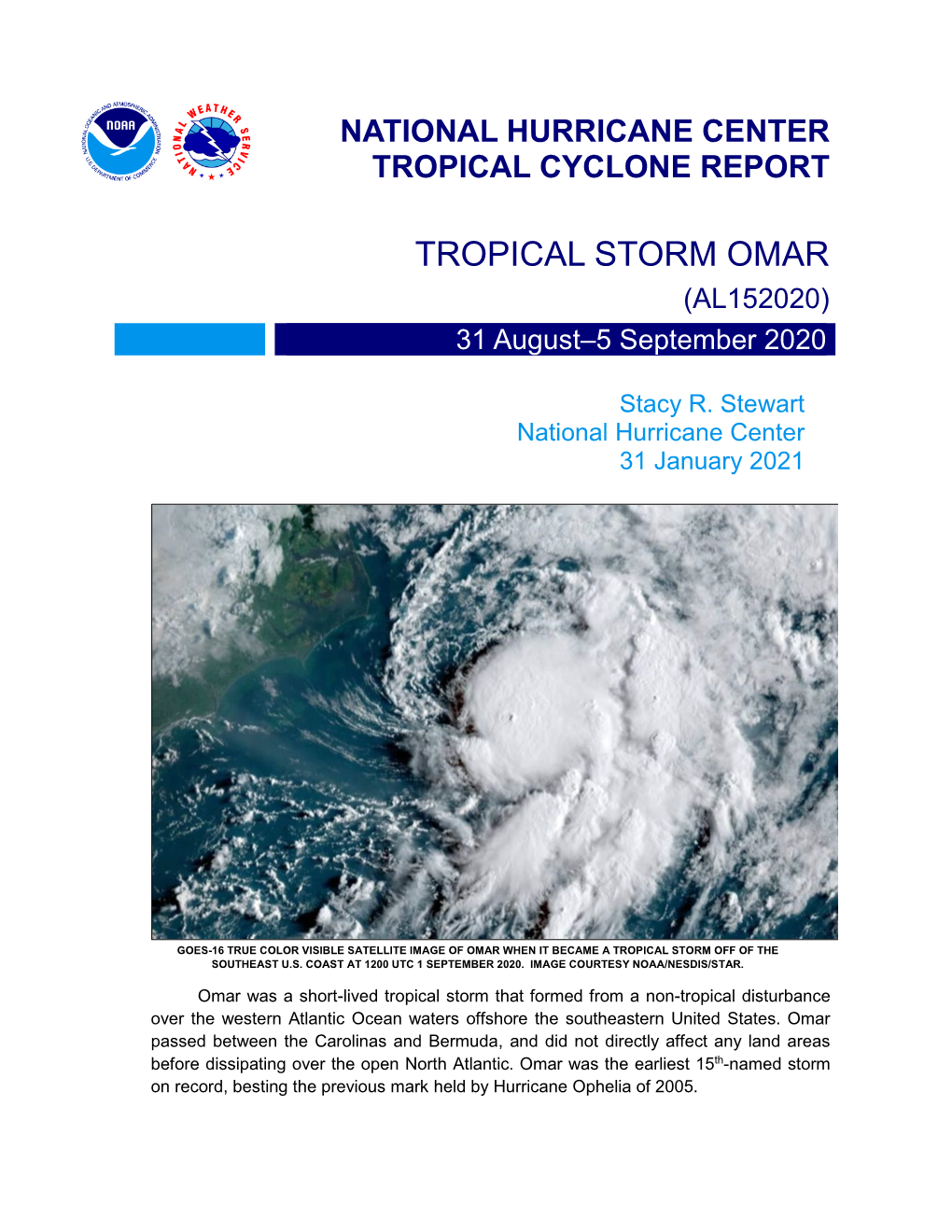 TROPICAL STORM OMAR (AL152020) 31 August–5 September 2020