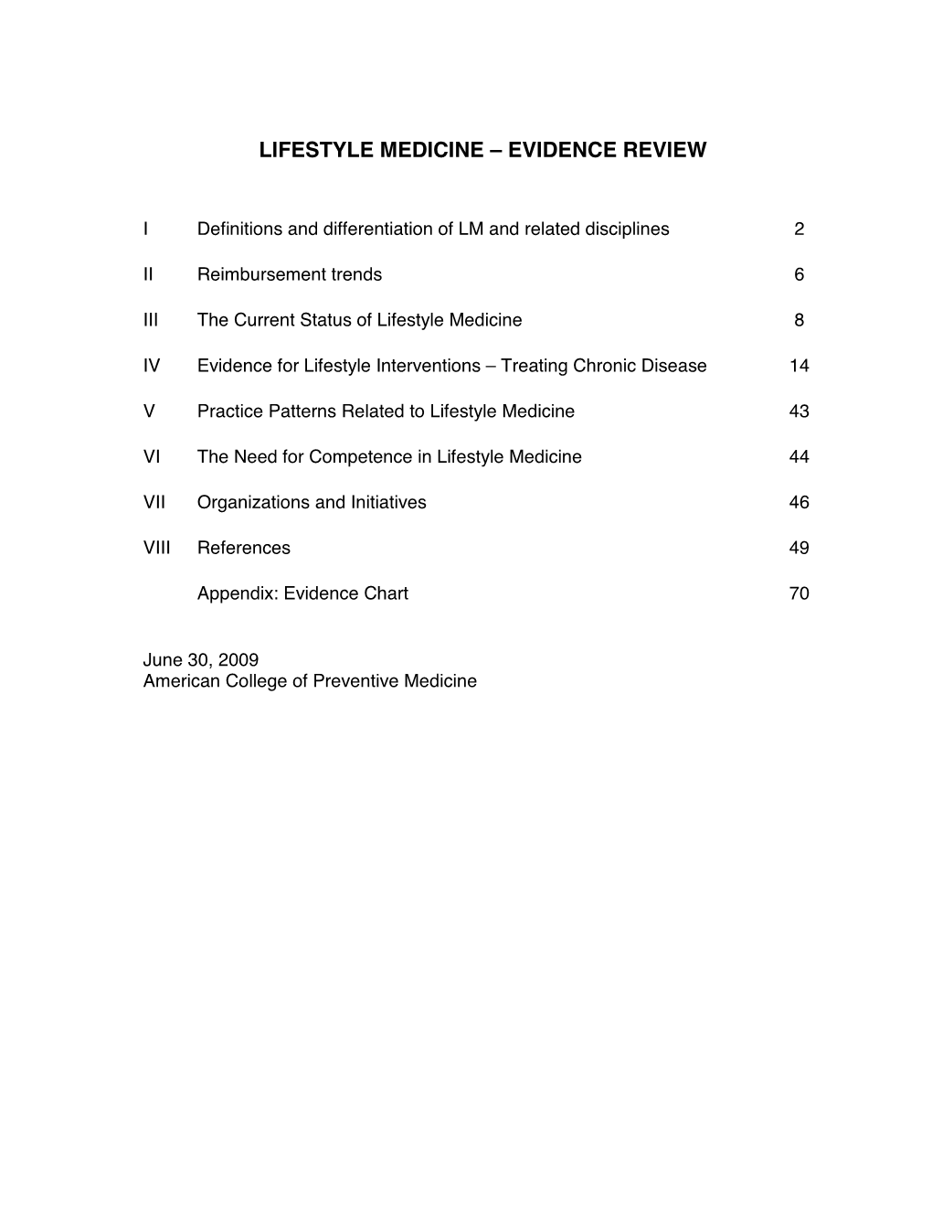 Lifestyle Medicine – Evidence Review