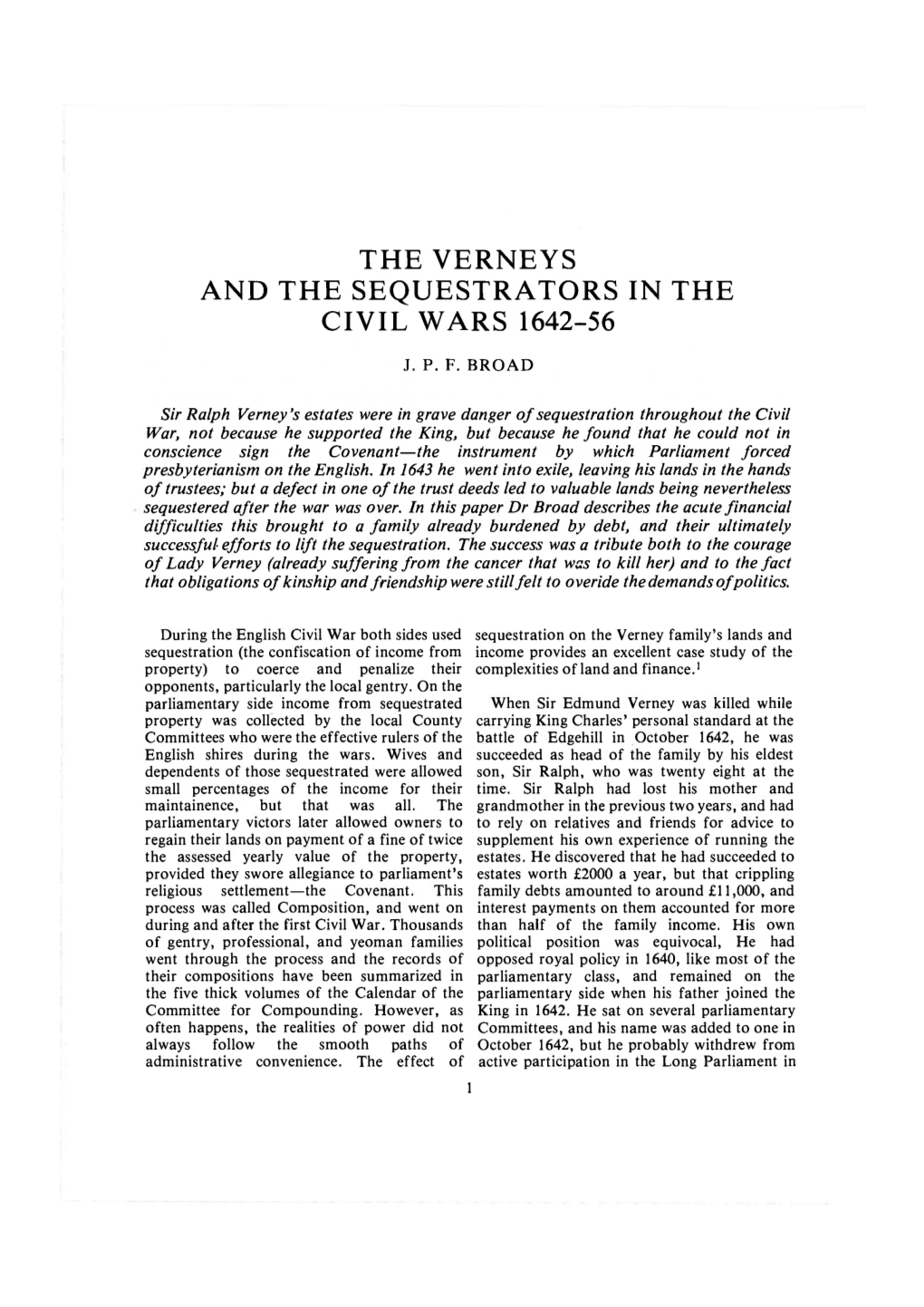 The Verneys and the Sequestrators in the Civil Wars 1642-56. John Broad