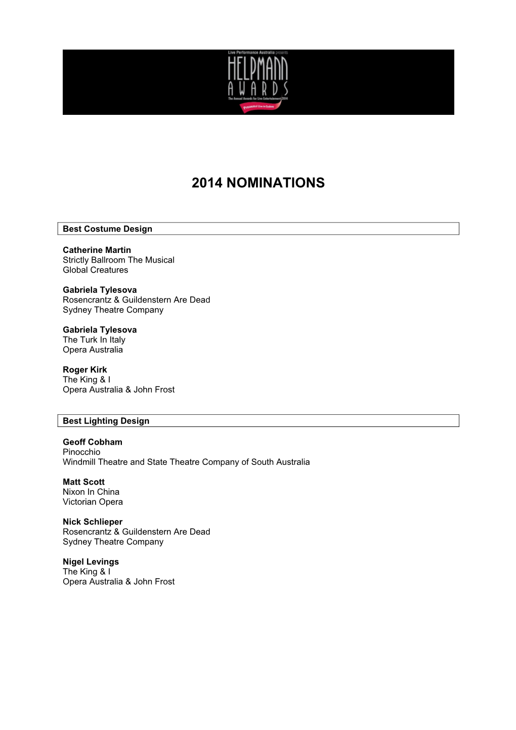 2014 Nominations