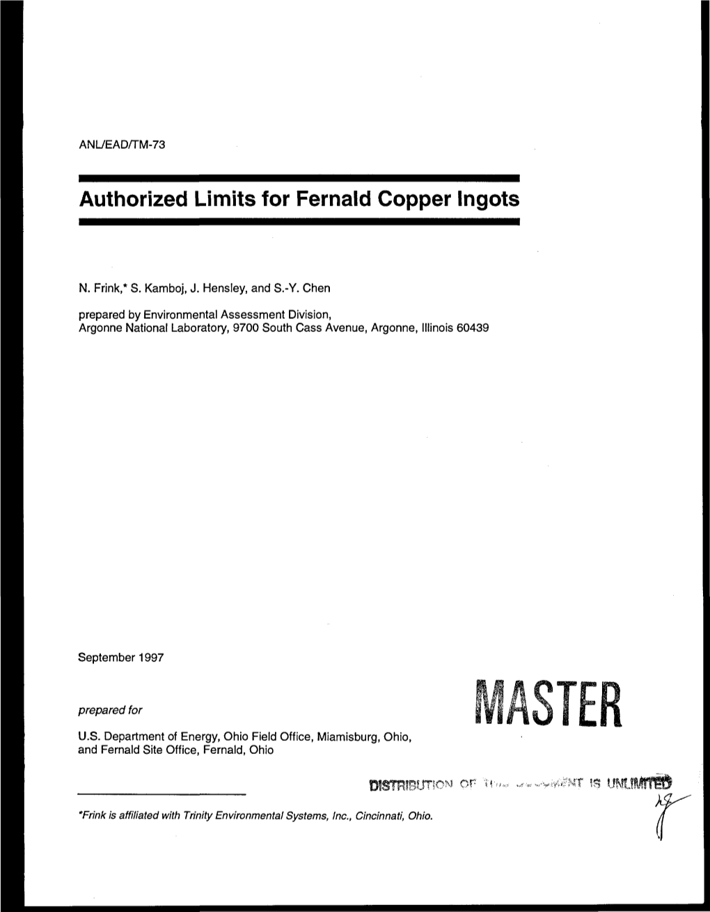 Authorized Limits for Fernald Copper Ingots