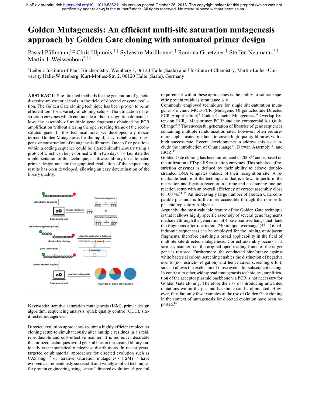 Golden Mutagenesis: an Efficient Multi-Site Saturation Mutagenesis Approach by Golden Gate Cloning with Automated Primer Design