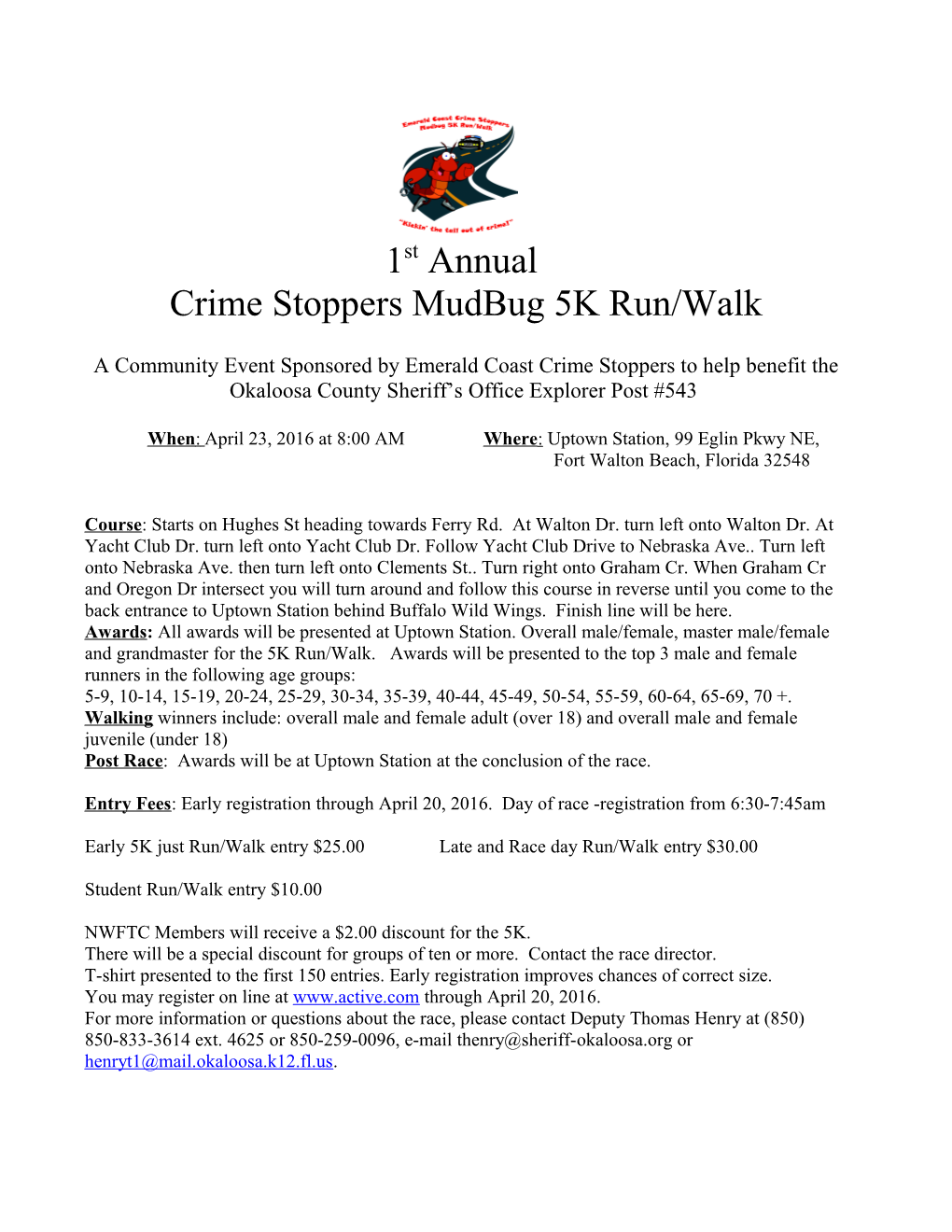 Crime Stoppers Mudbug 5K Run/Walk
