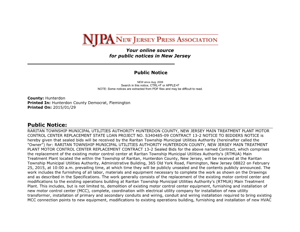 Your Online Source for Public Notices in New Jersey