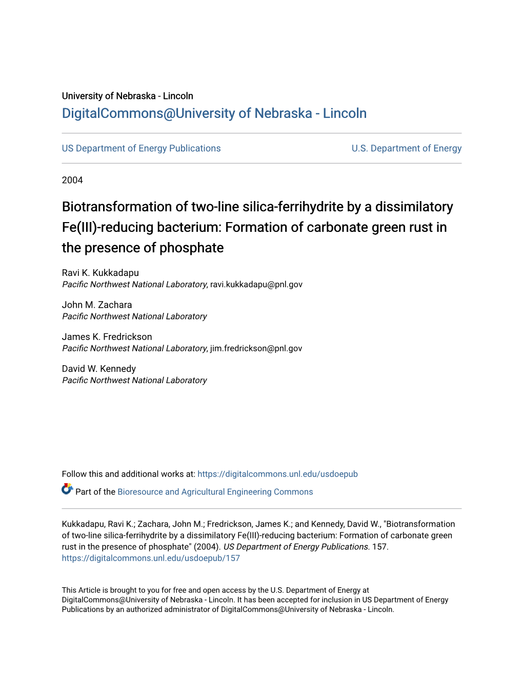 Biotransformation of Two-Line Silica-Ferrihydrite by a Dissimilatory Fe(III)-Reducing Bacterium: Formation of Carbonate Green Rust in the Presence of Phosphate