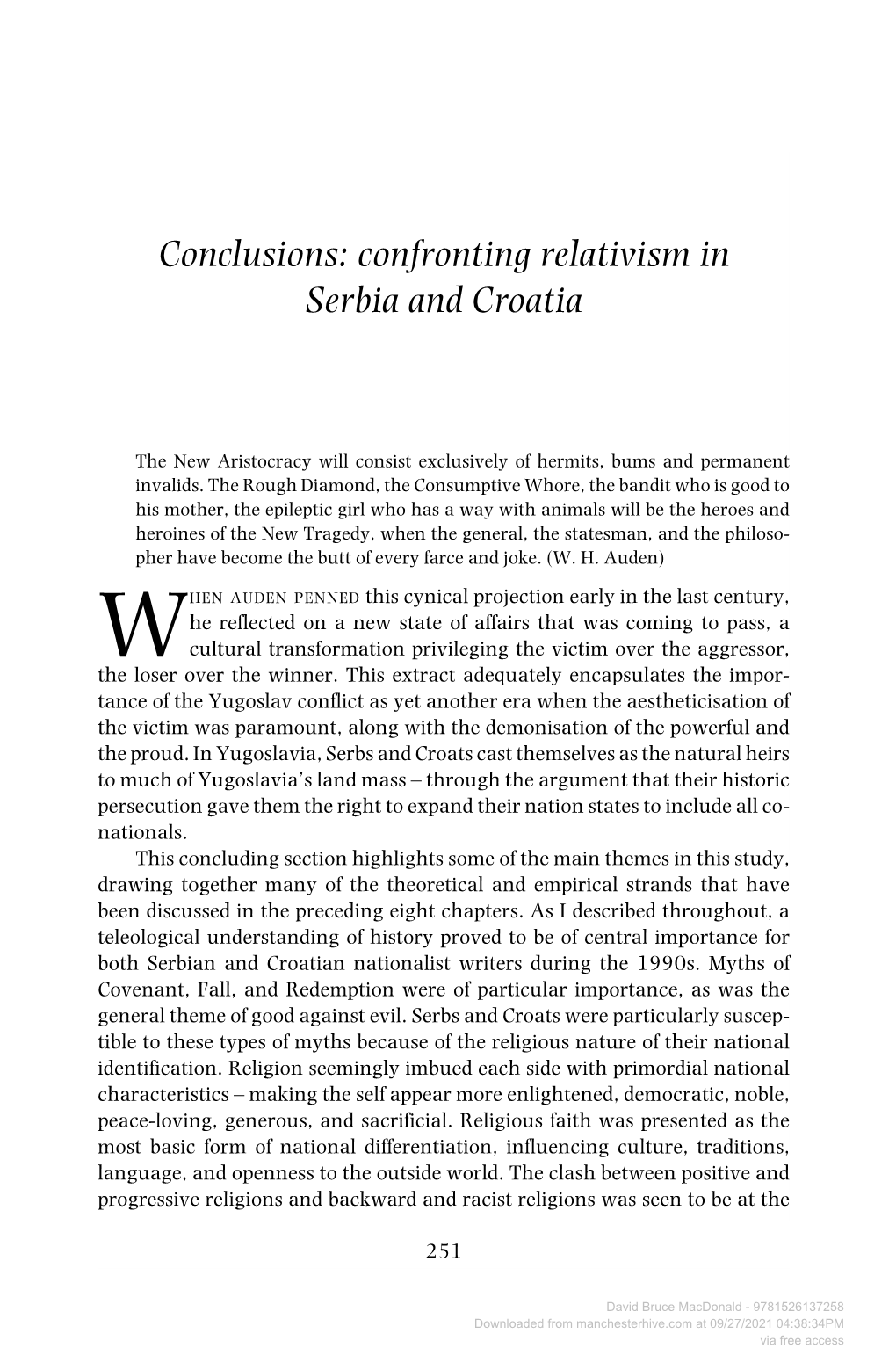 Conclusions: Confronting Relativism in Serbia and Croatia