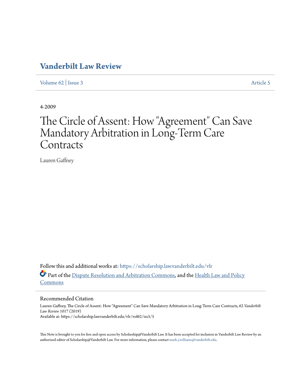 Can Save Mandatory Arbitration in Long-Term Care Contracts Lauren Gaffney