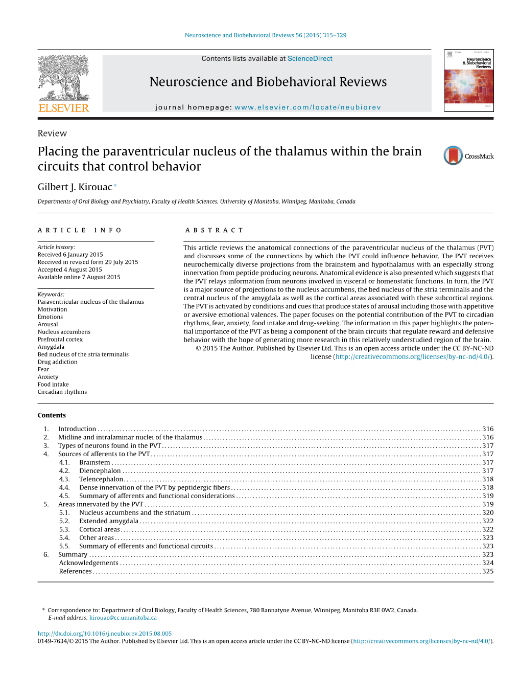 Neuroscience and Biobehavioral Reviews 56 (2015) 315–329