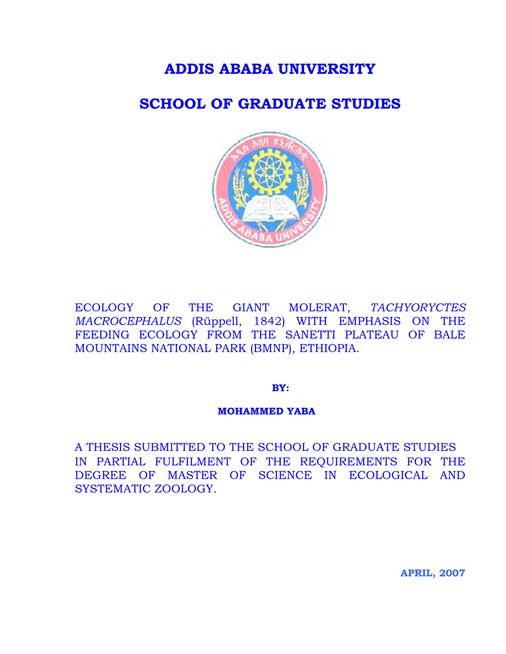 Addis Ababa University School of Graduate Studies