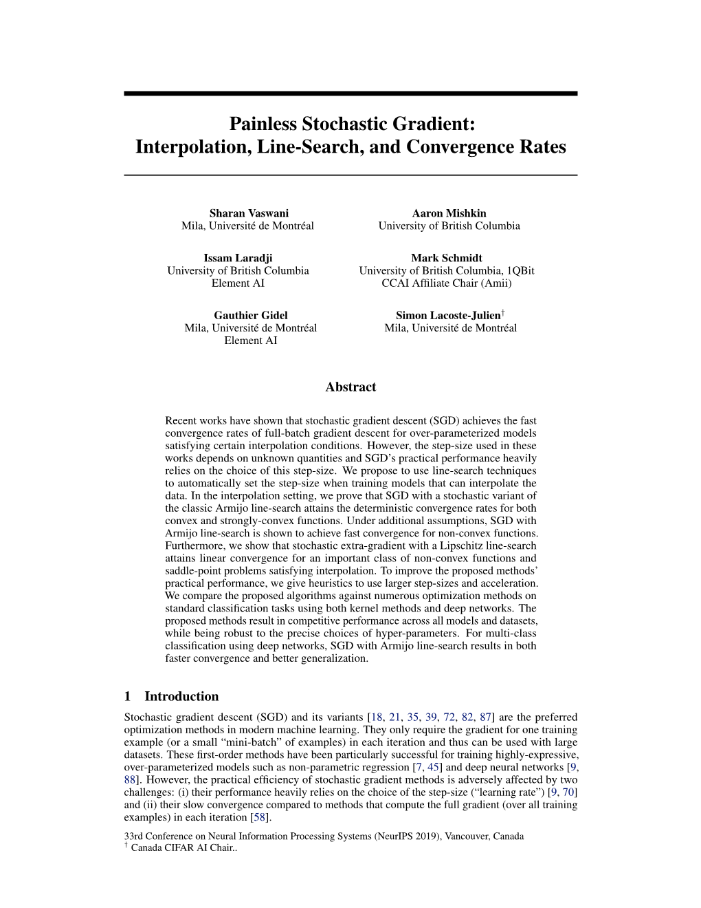 Painless Stochastic Gradient: Interpolation, Line-Search, and Convergence Rates