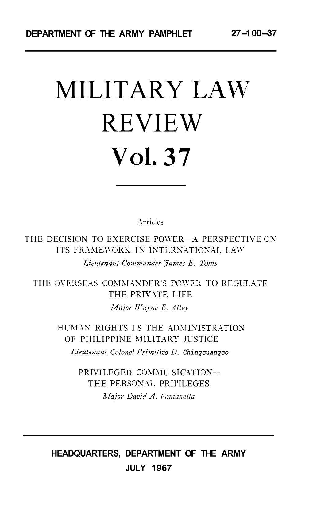 MILITARY LAW REVIEW Vol. 37