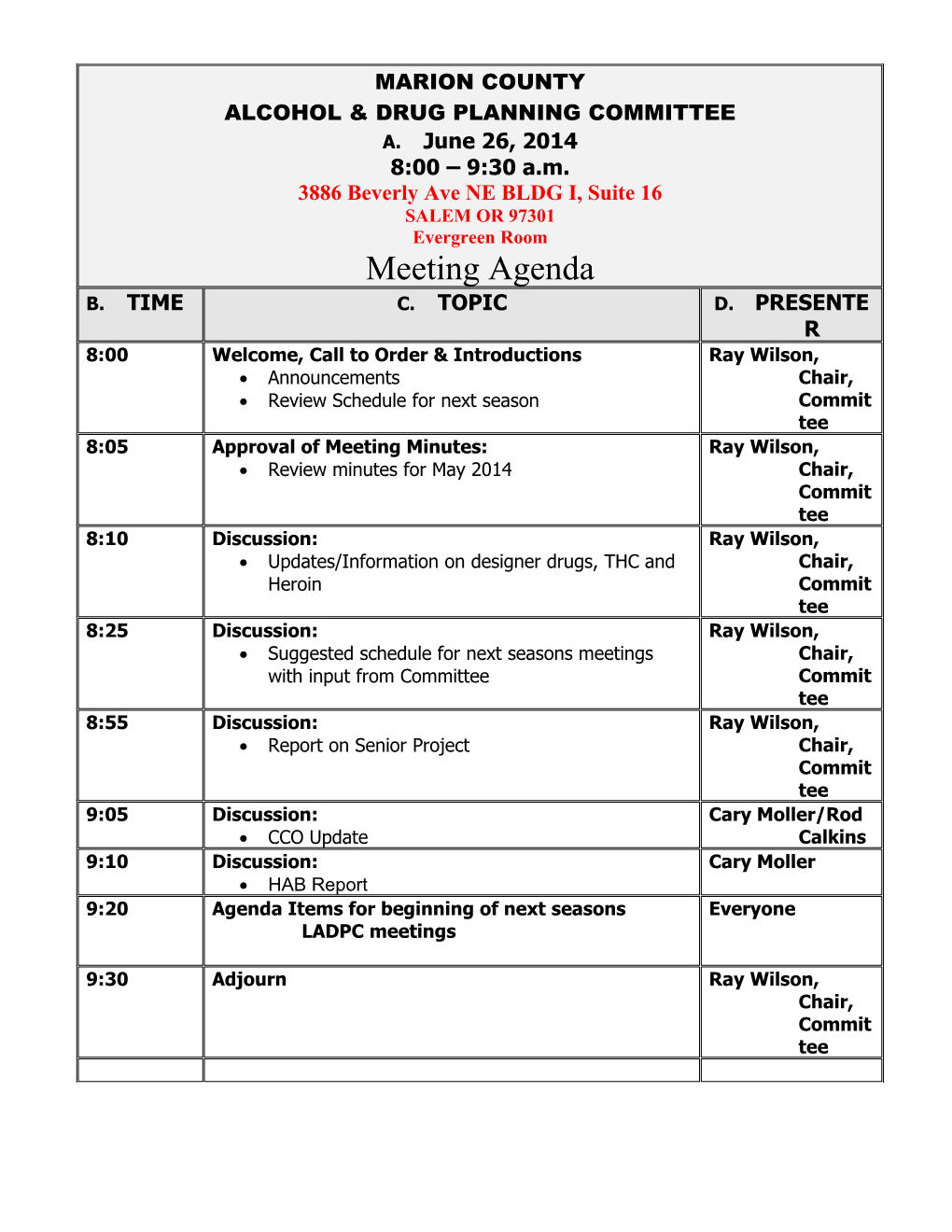 Meeting Agenda s1