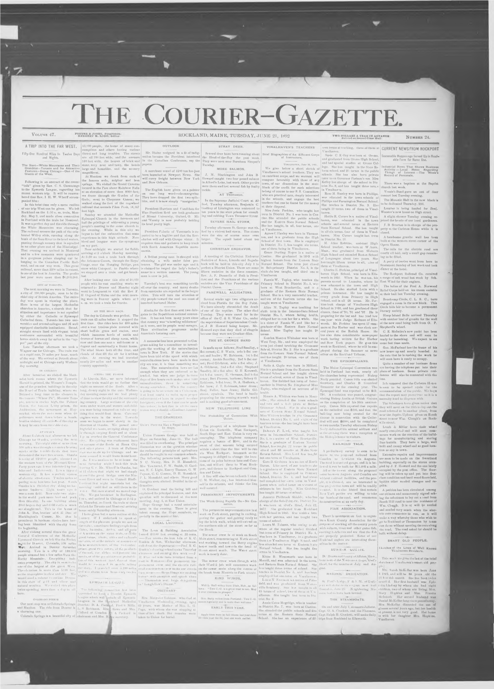 Courier Gazette: Tuesday, June 21, 1892