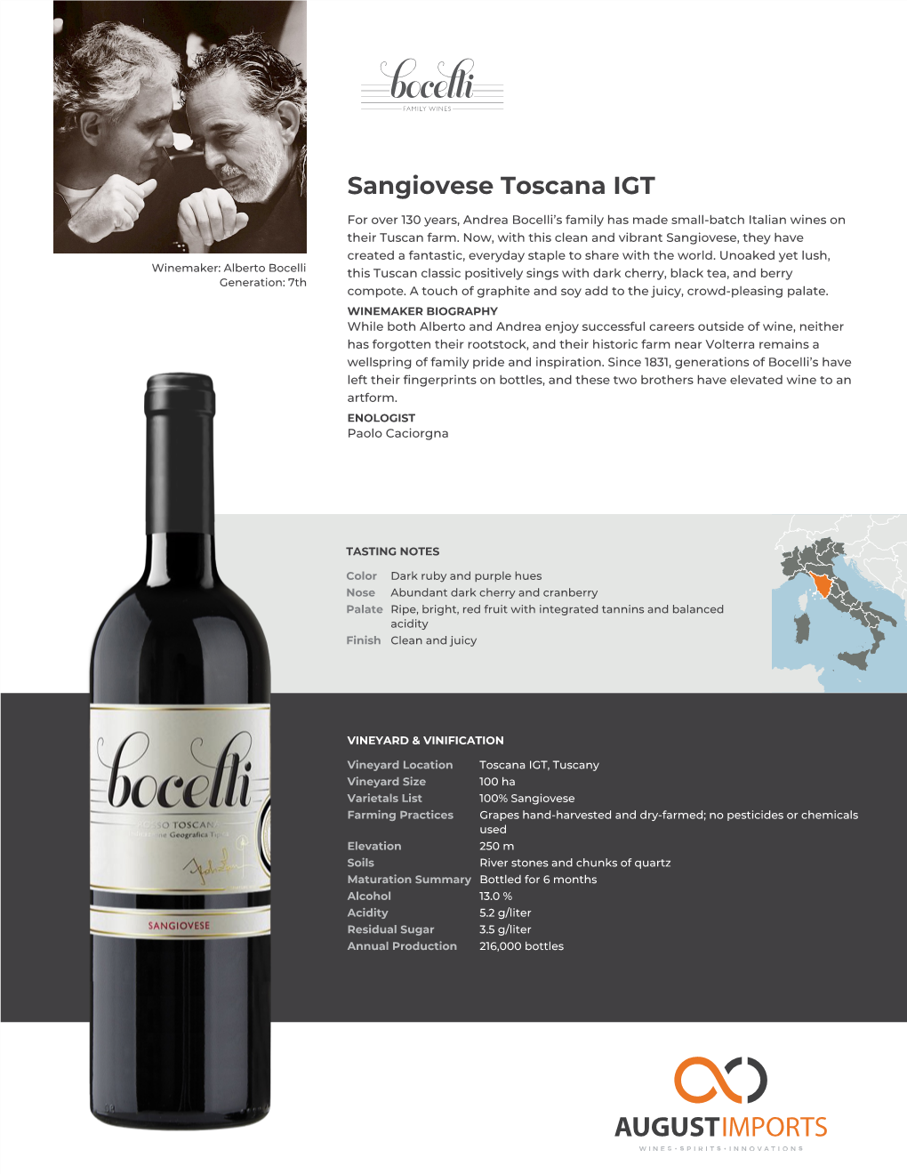 Bocelli Family Wines | Sangiovese Toscana