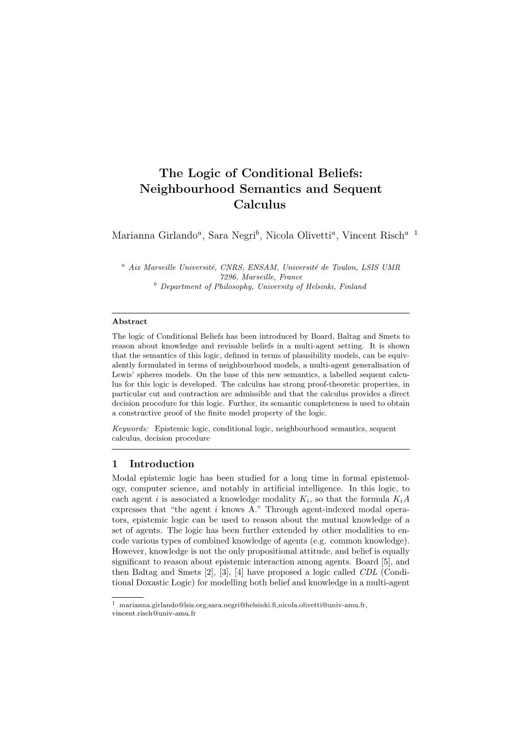 Neighbourhood Semantics and Sequent Calculus