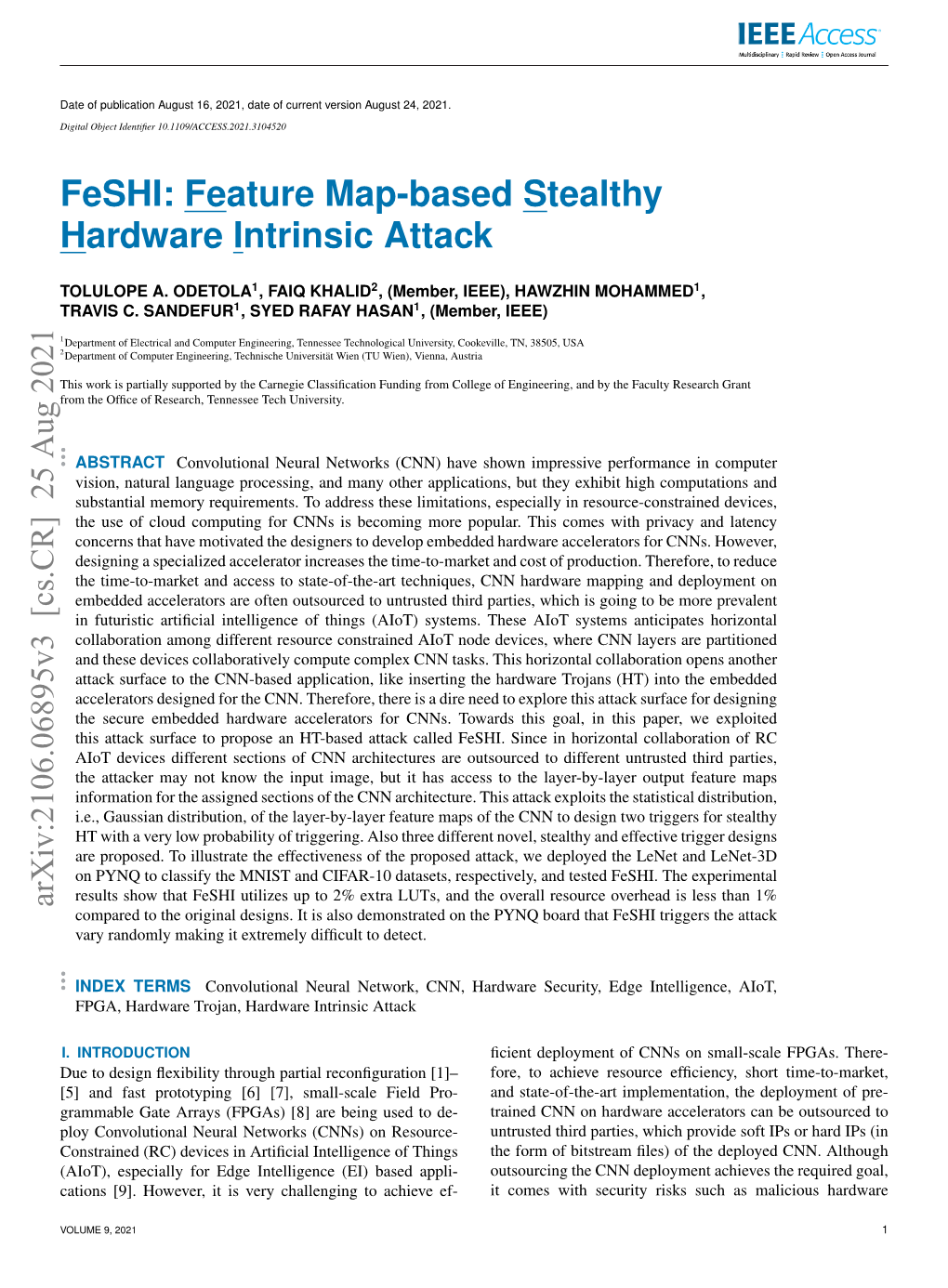 Feshi: Feature Map-Based Stealthy Hardware Intrinsic Attack