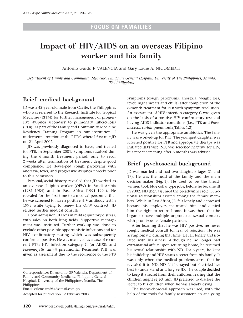 Impact of HIV/AIDS on an Overseas Filipino Worker and His Family
