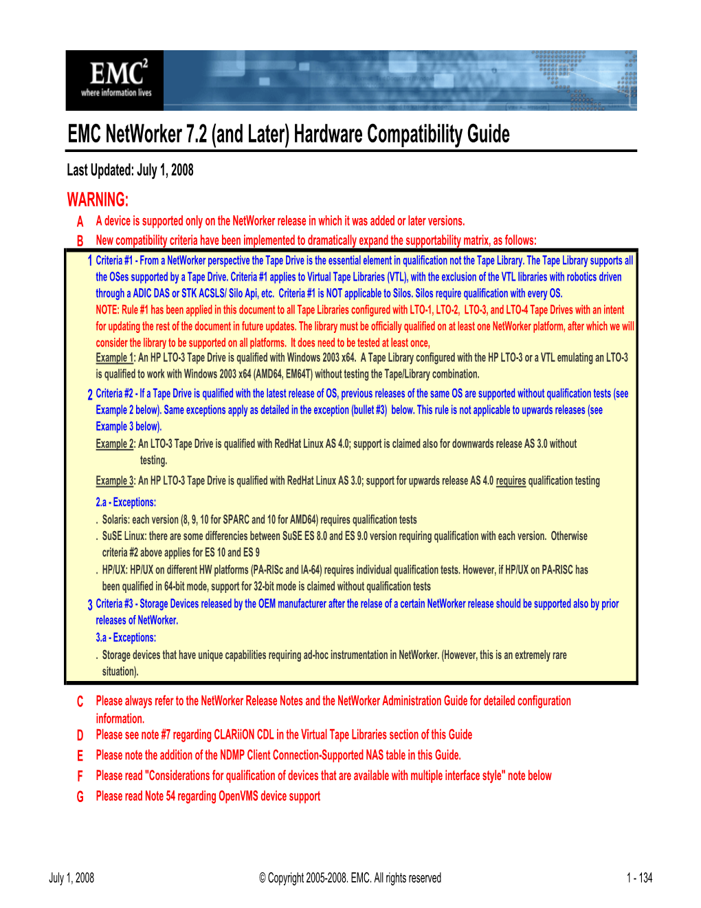 EMC Networker 7.2 (And Later) Hardware Compatibility Guide