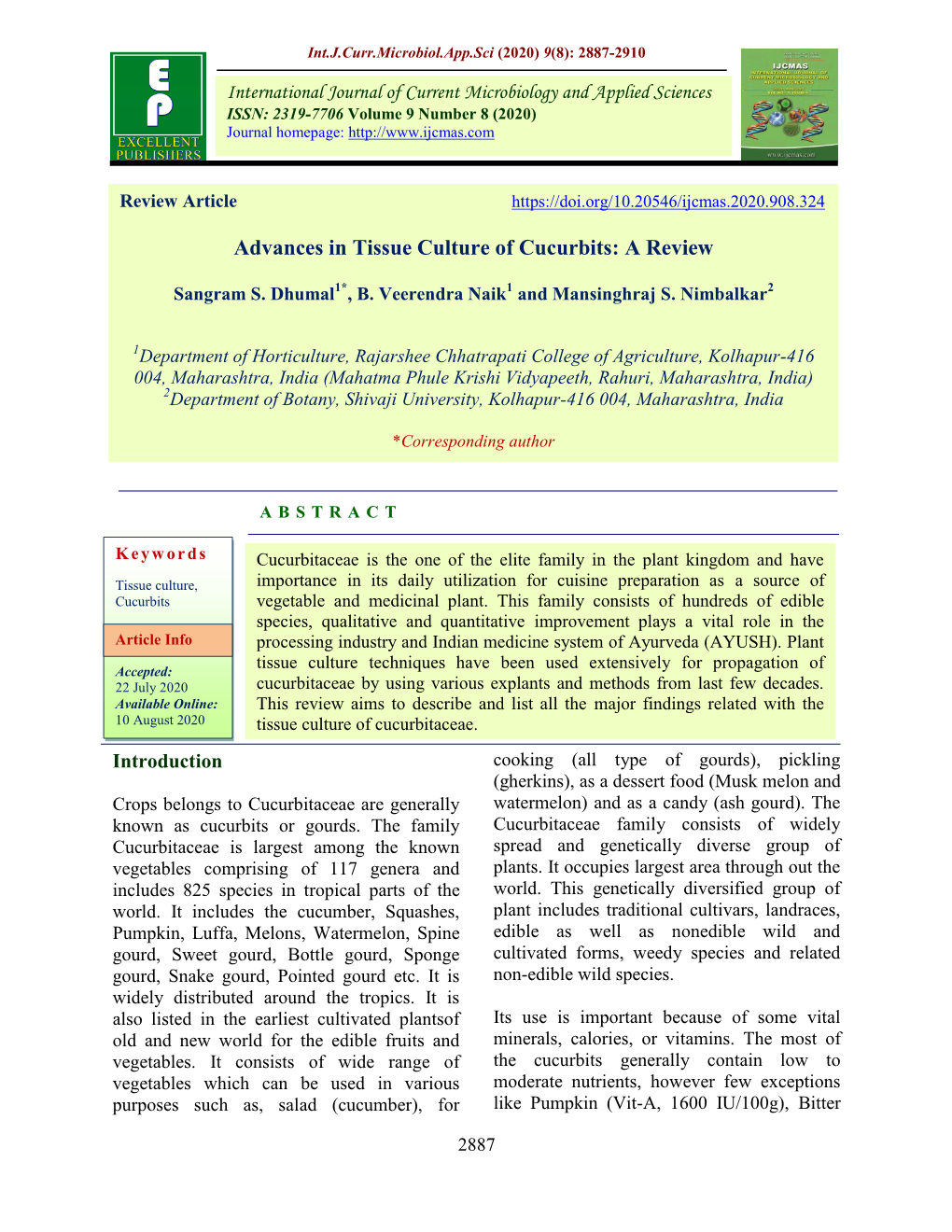 Advances in Tissue Culture of Cucurbits: a Review