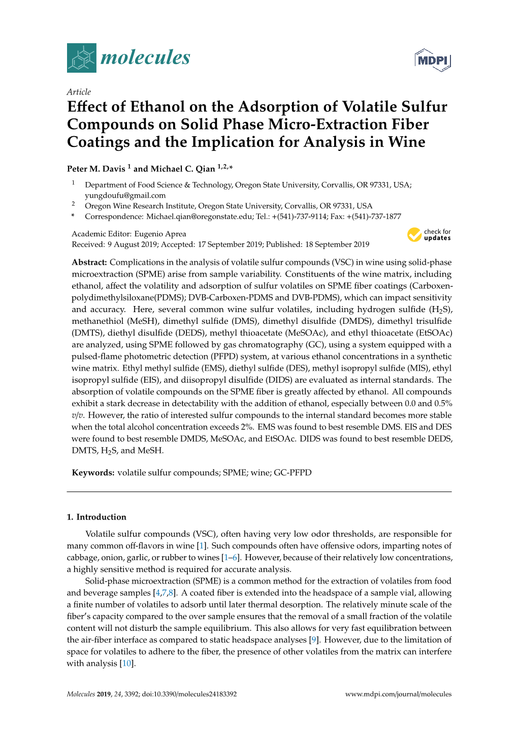 Effect of Ethanol on the Adsorption of Volatile Sulfur Compounds on Solid