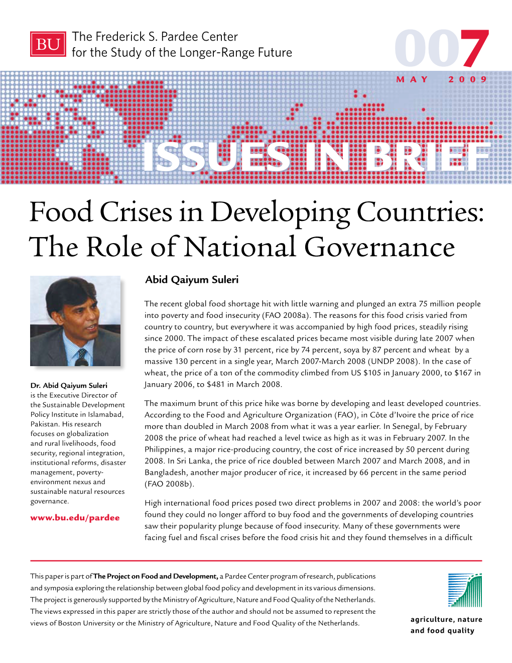 Food Crises in Developing Countries: the Role of National Governance Abid Qaiyum Suleri