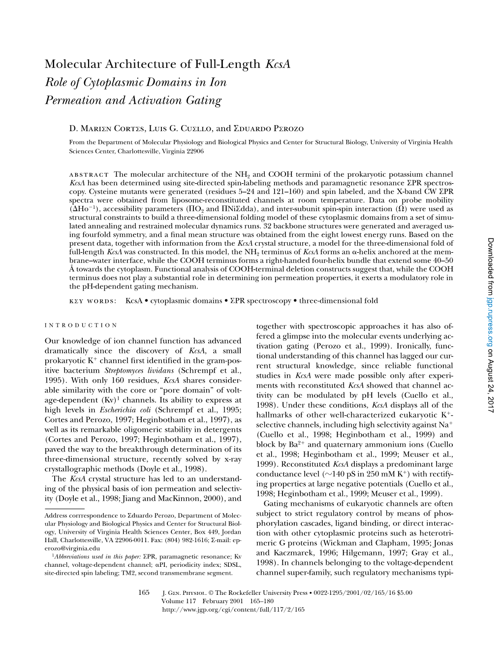 Molecular Architecture of Full-Length Kcsa Role of Cytoplasmic Domains in Ion Permeation and Activation Gating