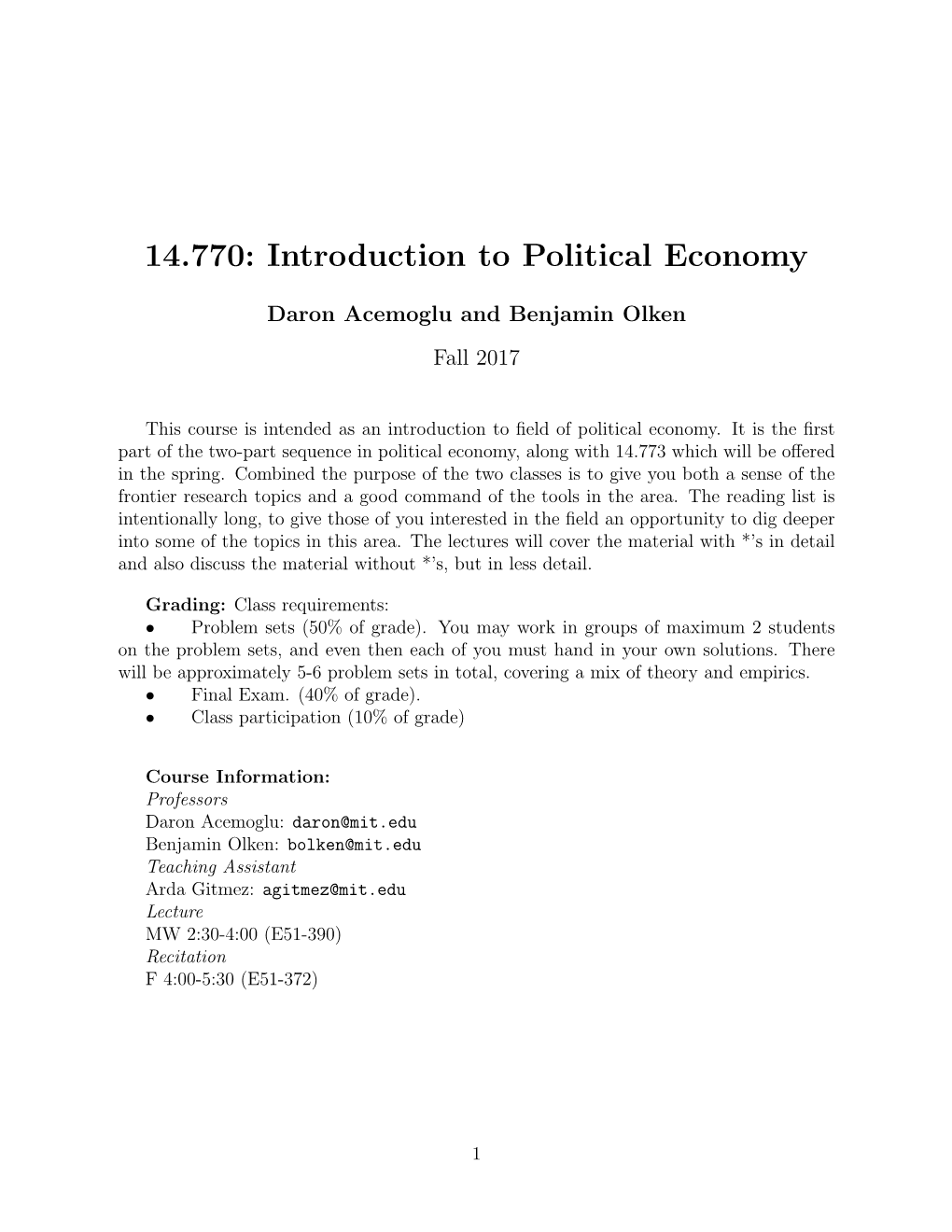 14.770: Introduction to Political Economy