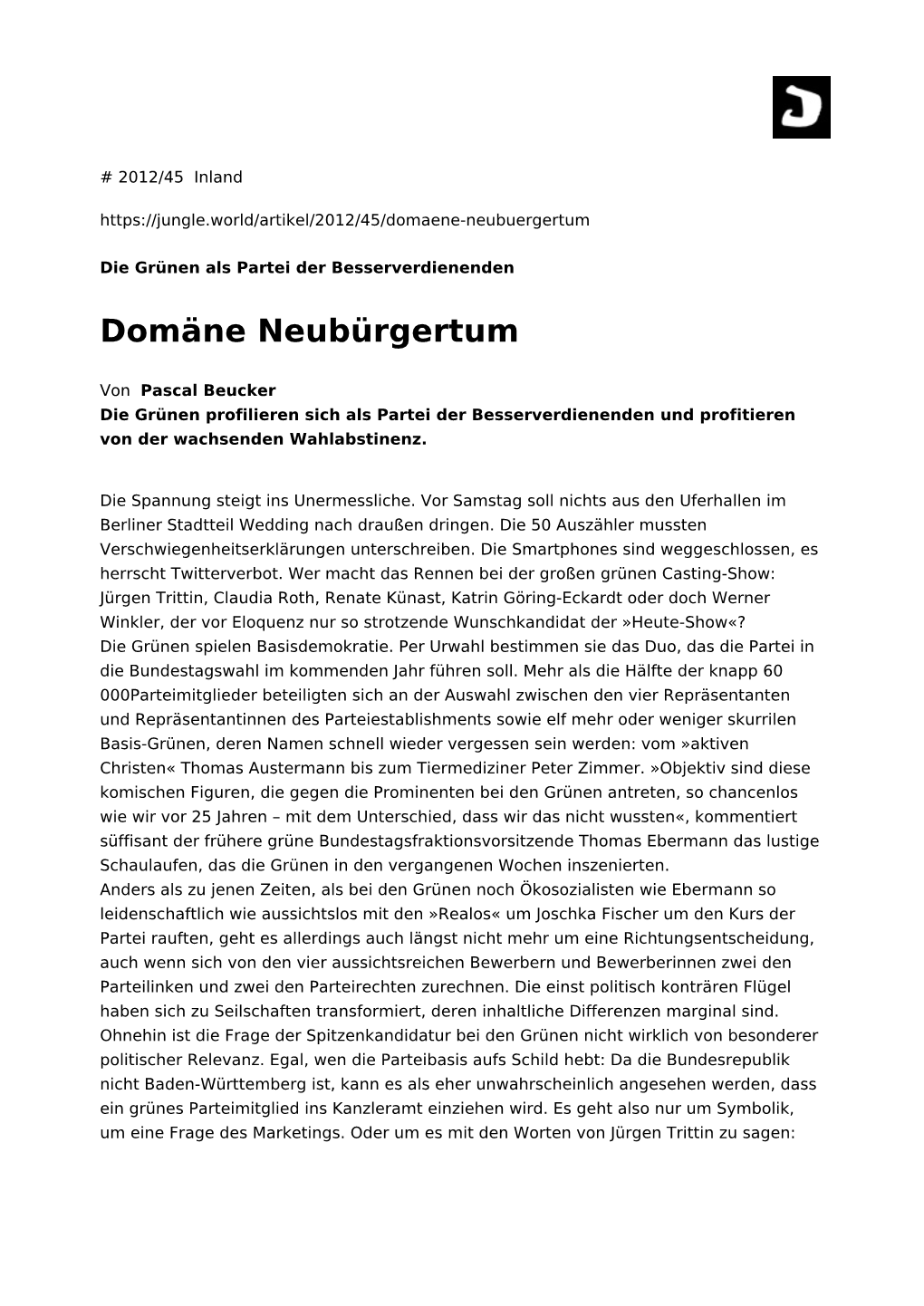 Domäne Neubürgertum