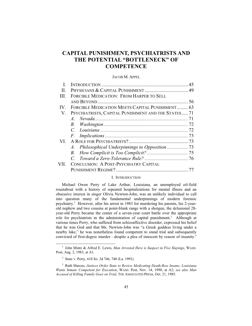 Capital Punishment, Psychiatrists and the Potential “Bottleneck” of Competence