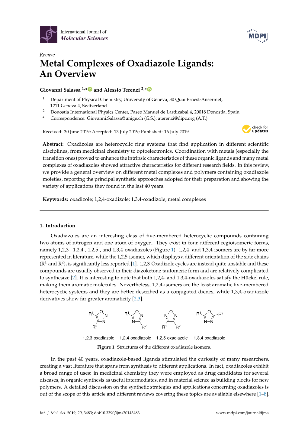 Metal Complexes of Oxadiazole Ligands