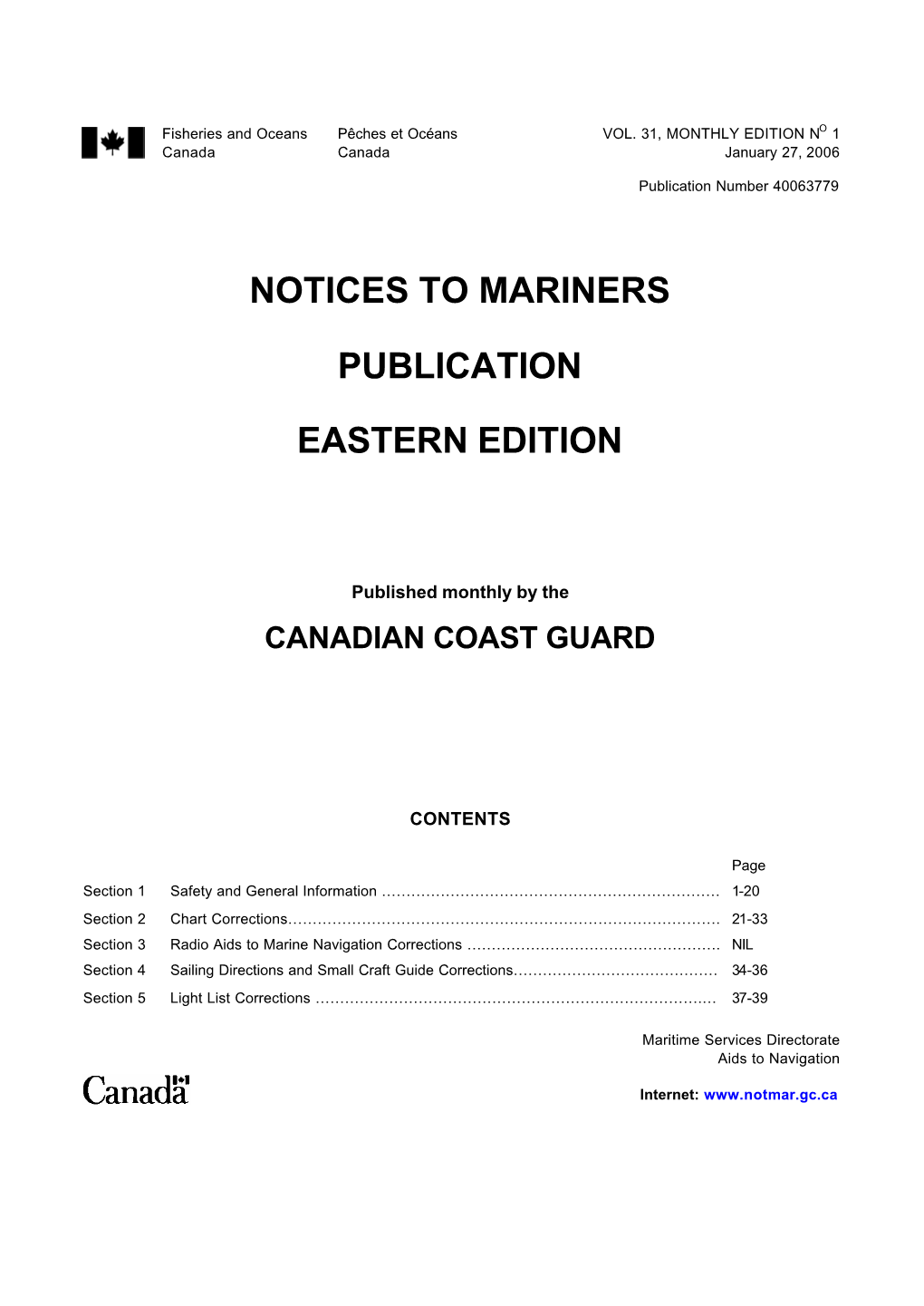 Notices to Mariners Publication Eastern Edition