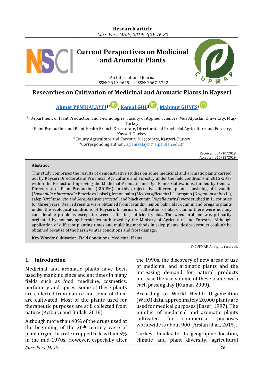 Current Perspectives on Medicinal and Aromatic Plants