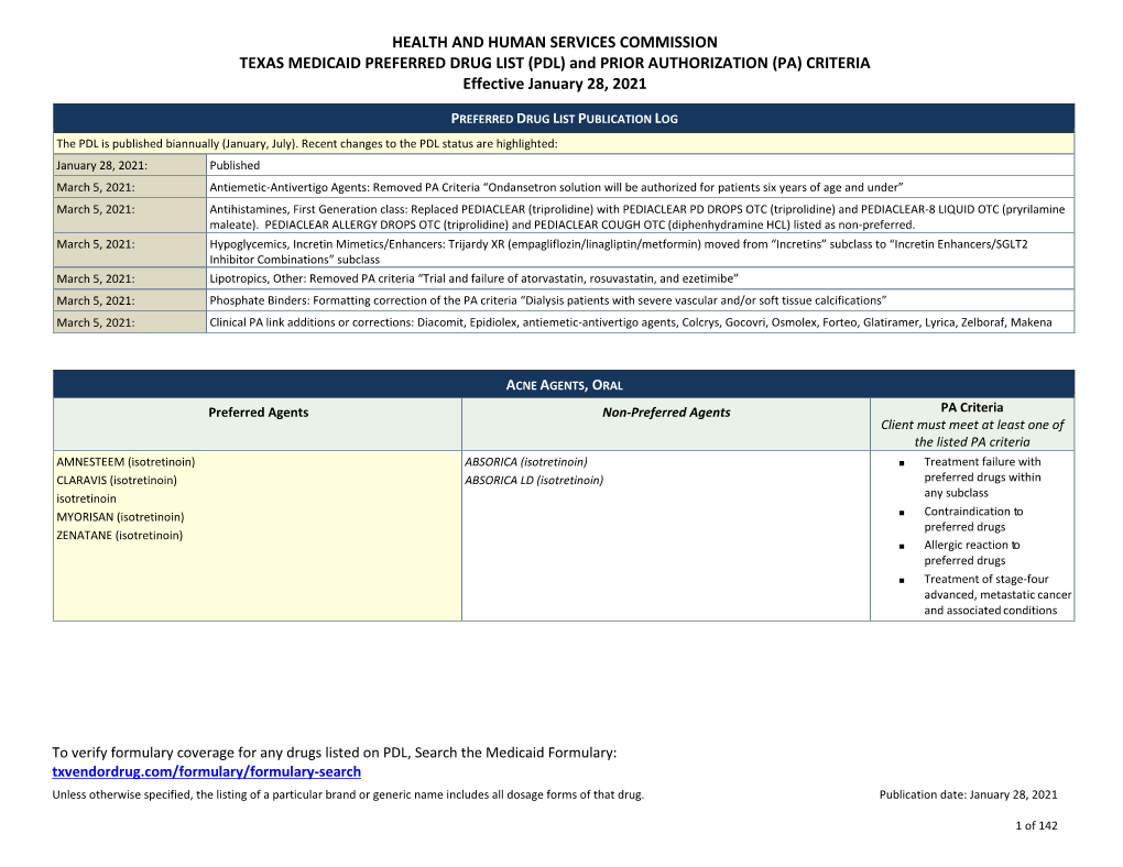 January 2021 Preferred Drug List and PA Criteria