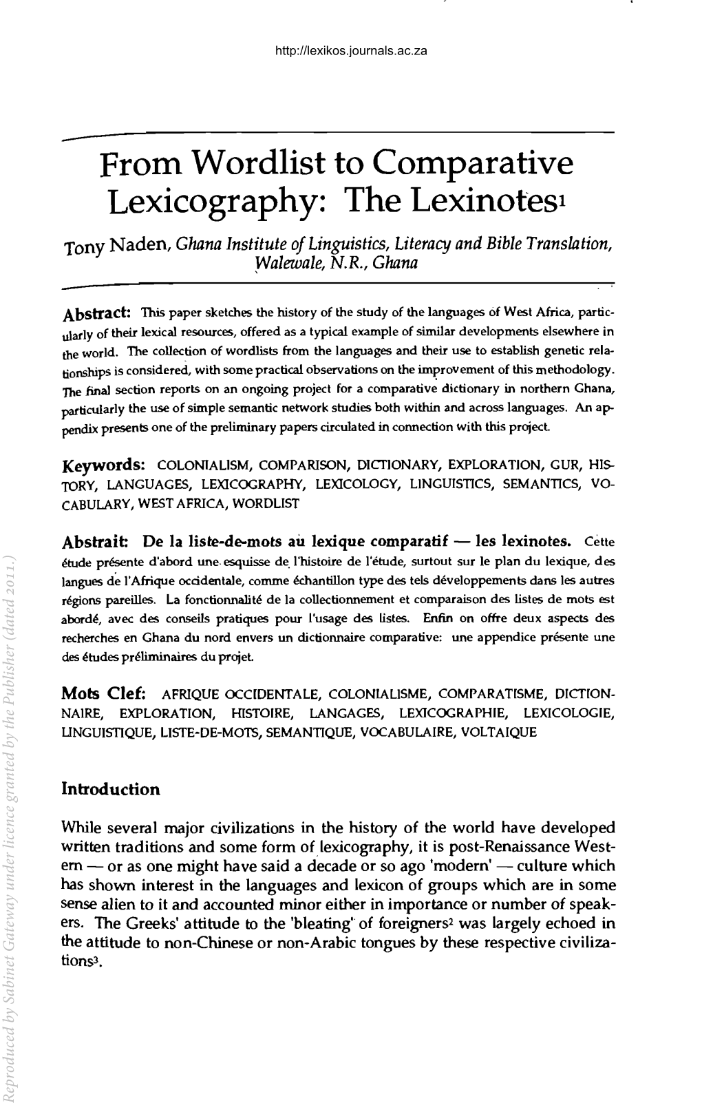 From Word List to Comparative Lexicography