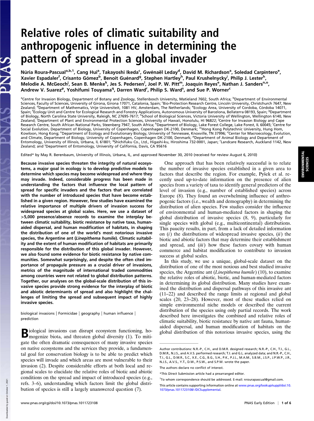 Relative Roles of Climatic Suitability and Anthropogenic Influence In